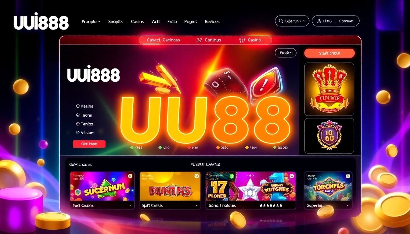 Engaging visual of a UU88 online casino platform with vibrant neon lights and sleek gaming interface for user engagement.