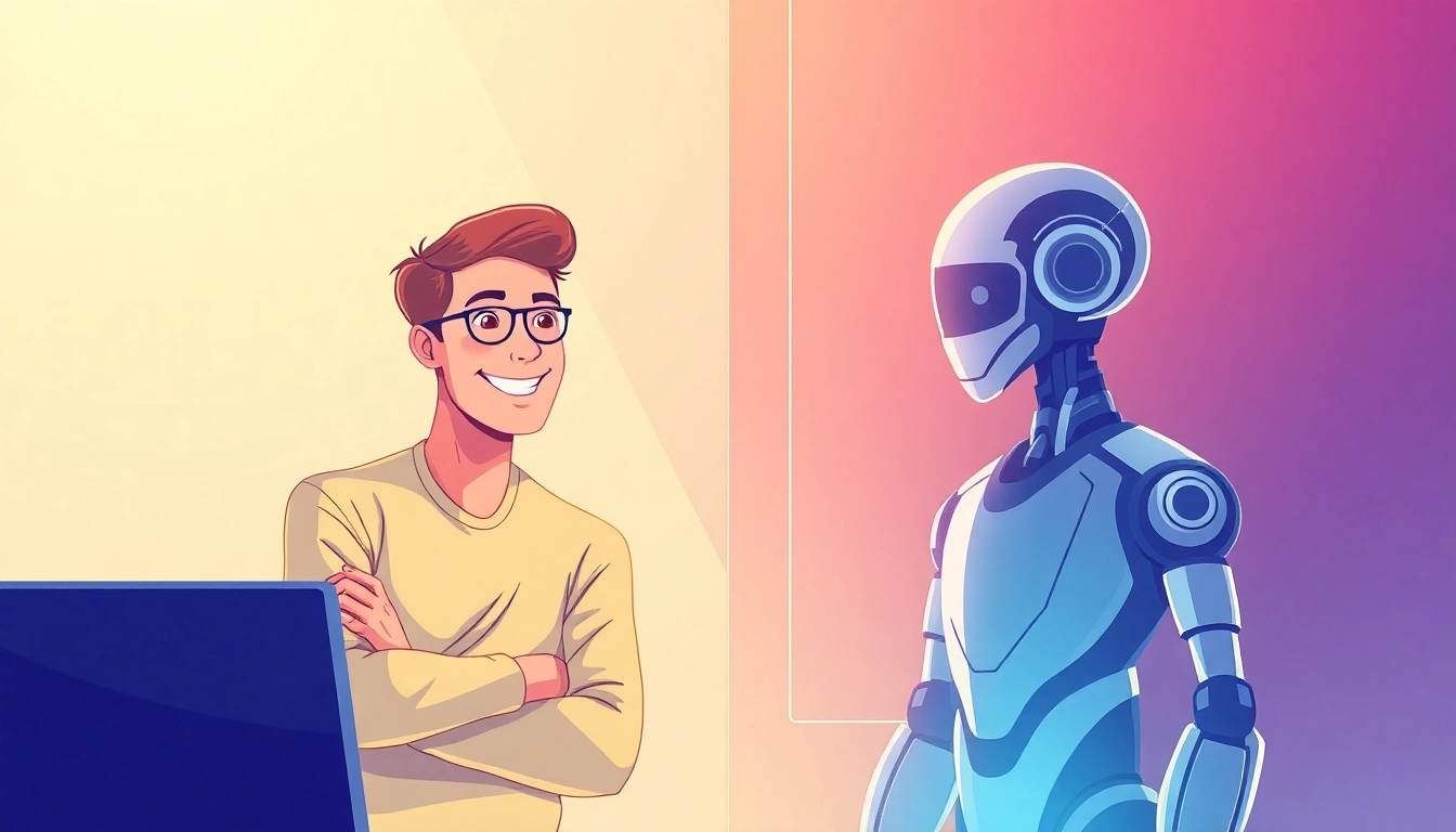 Human or Not AI game: a person debates with a virtual assistant, illustrating the challenge of distinguishing between human and AI responses for improved engagement and clarity.