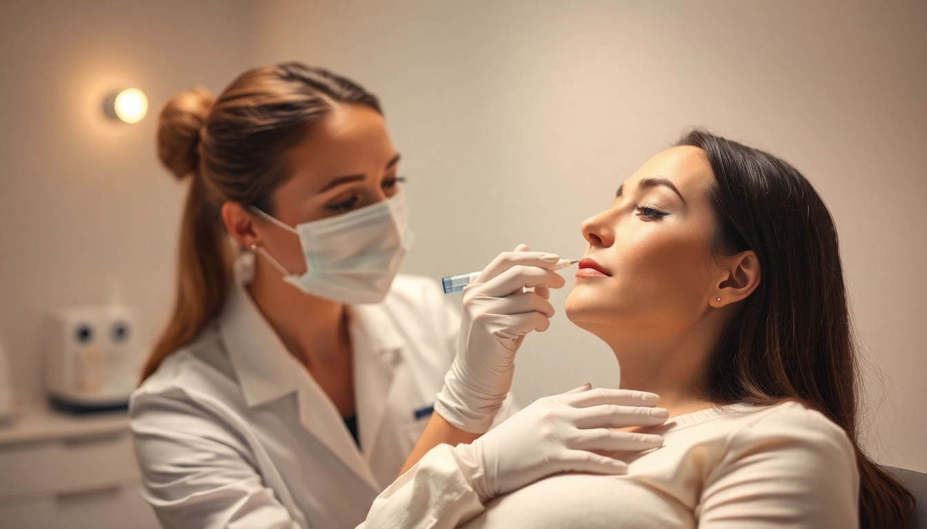 Professional administering a Botox Behandlung in a calming clinic environment.