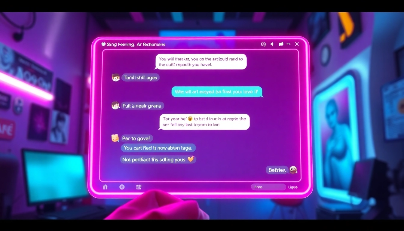 A digital chat interface showcasing an AI conversation in a neon-themed environment.