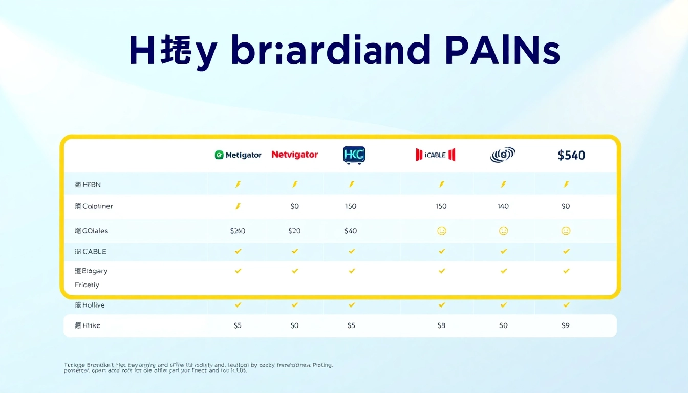 Comparison of broadband plans in Hong Kong, featuring service providers, prices, and speeds in an infographic format.