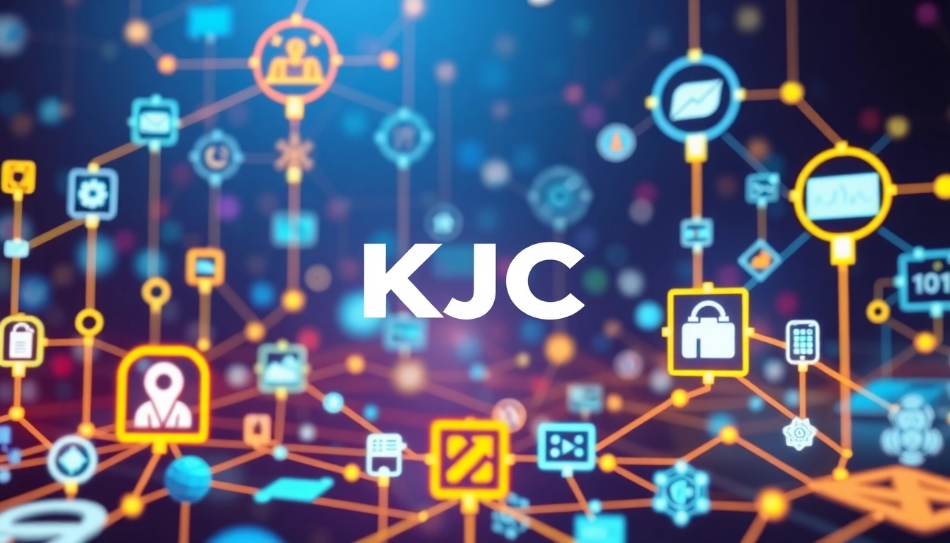 KJC digital ecosystem showcasing innovative technology and interconnected platforms for global entertainment services, emphasizing connectivity and security.