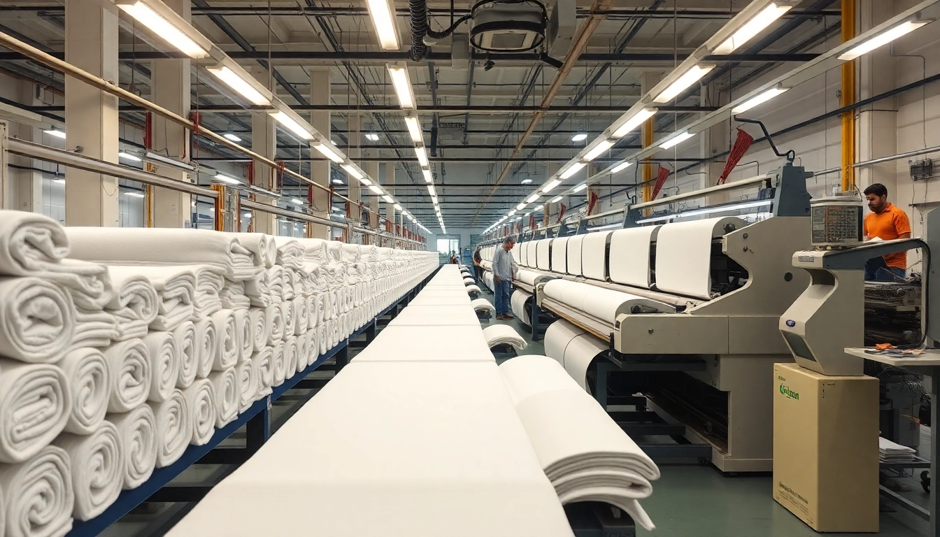 Efficient towel factory Pakistan producing high-quality towels with advanced machinery and skilled workers in a clean, bright setting.