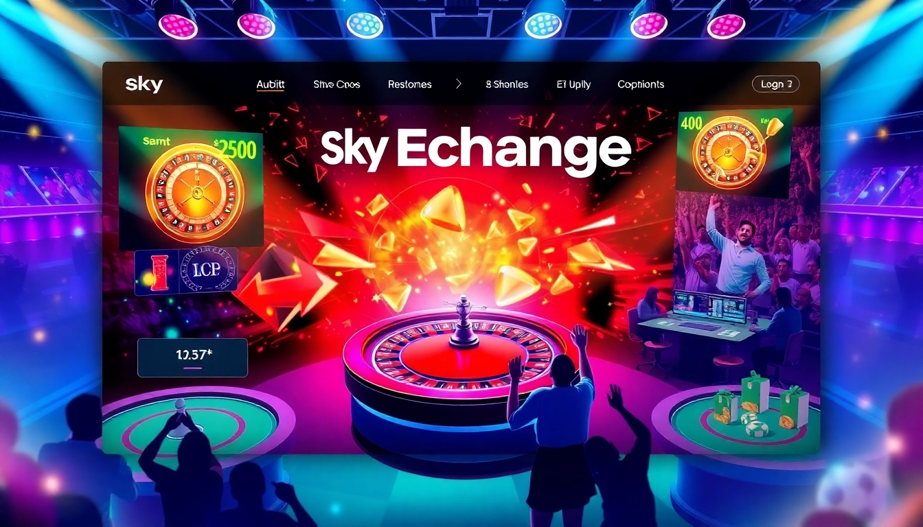 Sky Exchange’s dynamic live casino and sports betting platform with engaging gameplay and real-time action, emphasizing user engagement and security.