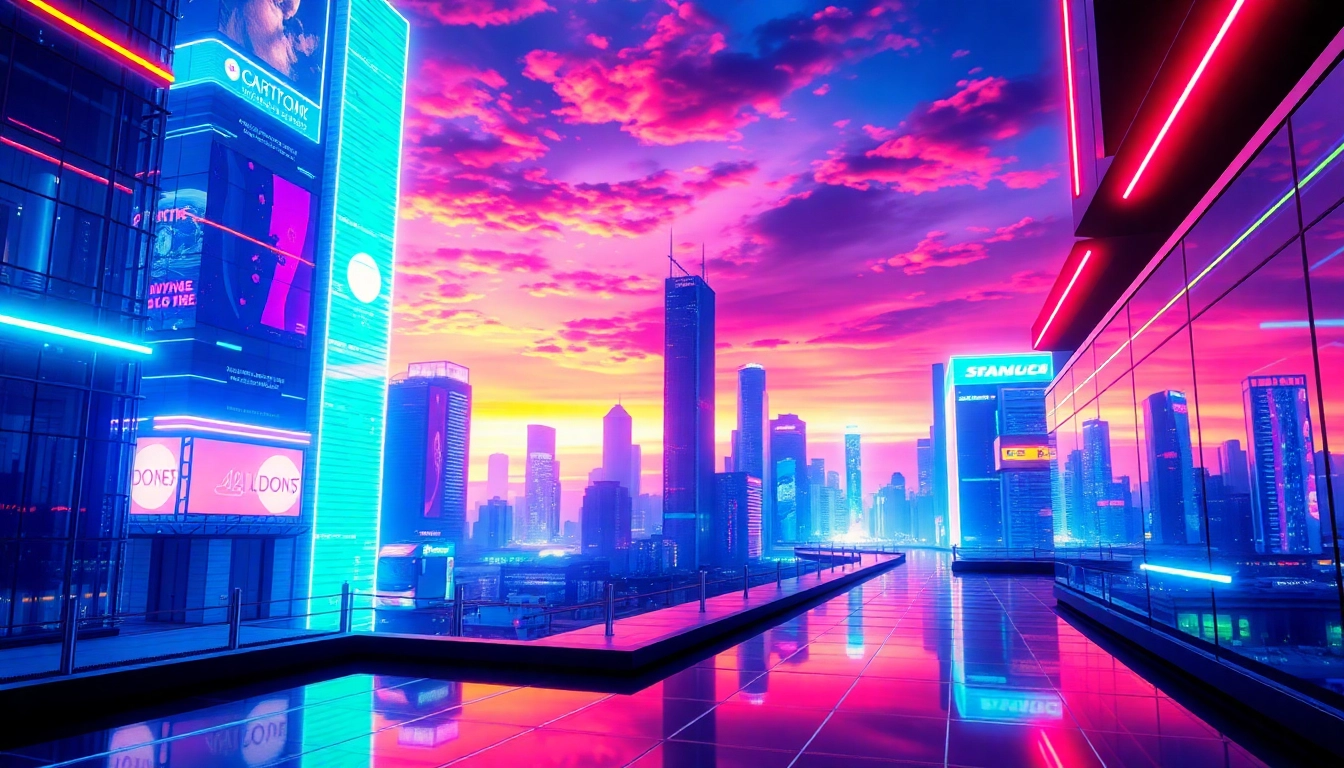 Visual illustration created with an ai image generator no restrictions, showcasing a neon-lit futuristic cityscape with reflective surfaces and dynamic perspective for immersive engagement.