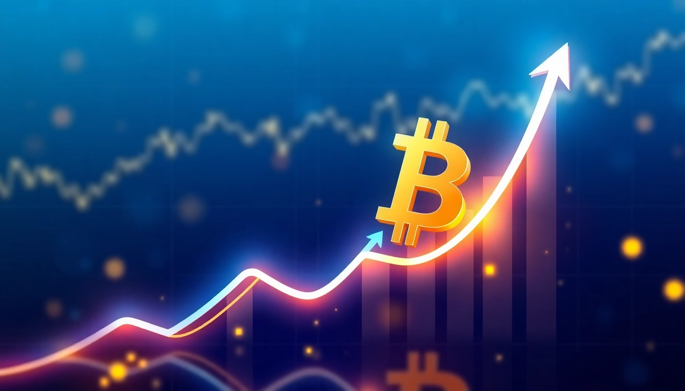 Bitcoin investment concepts illustrated with rising Bitcoin symbol and financial graphs, symbolizing growth and opportunity for investors.