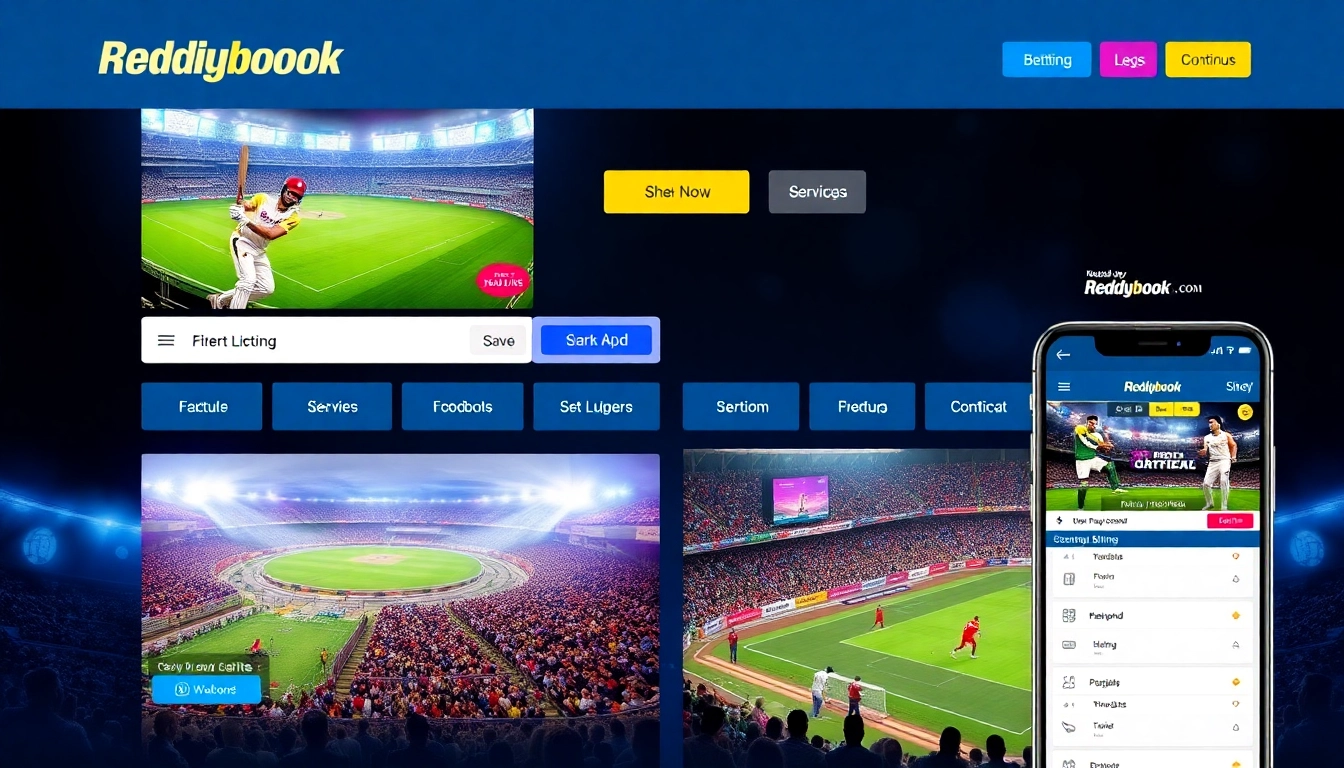 Reddybook online sports betting platform with live cricket and football action, featuring vibrant visuals and engaging interface for seamless betting experience.