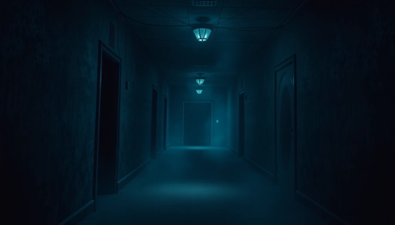 intense horror video scene featuring shadowy figures in a haunted house corridor, evoking fear and suspense for viewers.