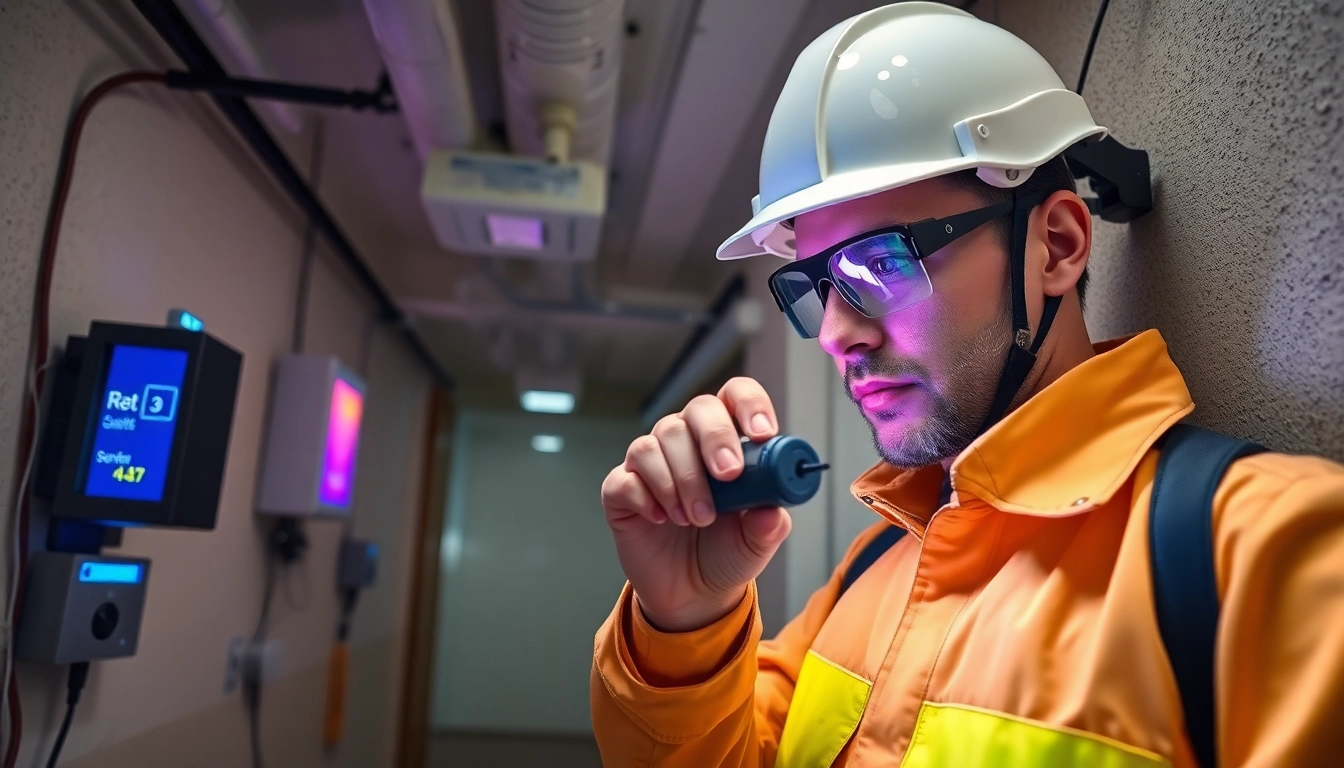 Professionele ongediertebestrijder inspecteert rattenactiviteit met geavanceerde apparatuur