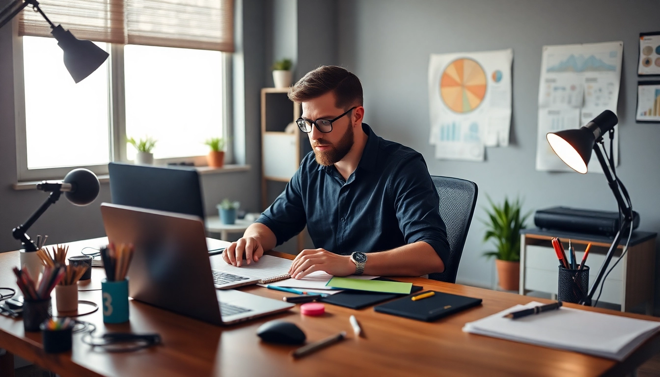 Freelance product designer creating innovative prototypes in a modern workspace for tech projects