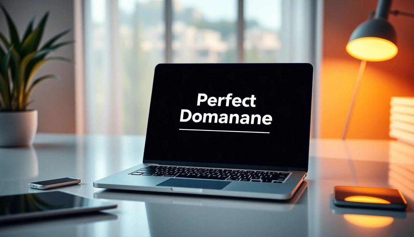 Professional person selecting a perfect domain name on a sleek laptop for online branding success
