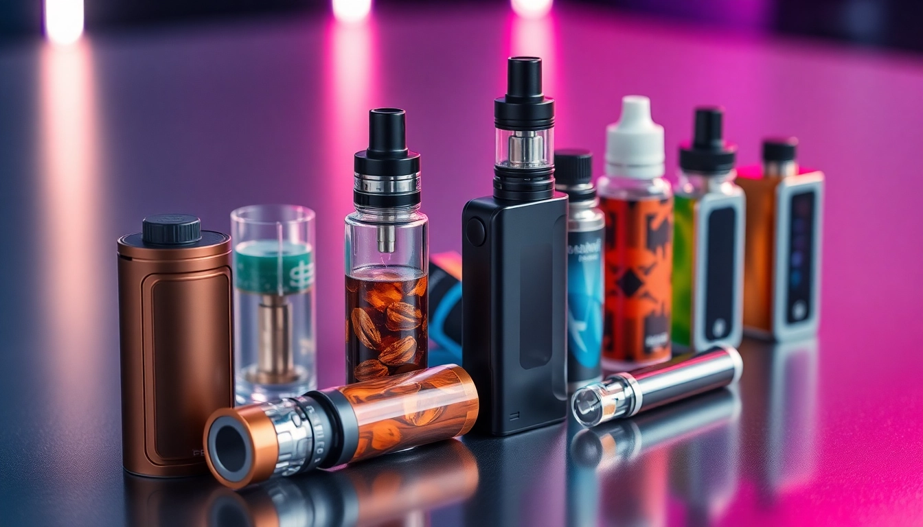 Modern E-cigi devices showcasing sleek designs and bold flavors for adult users in a vibrant setting