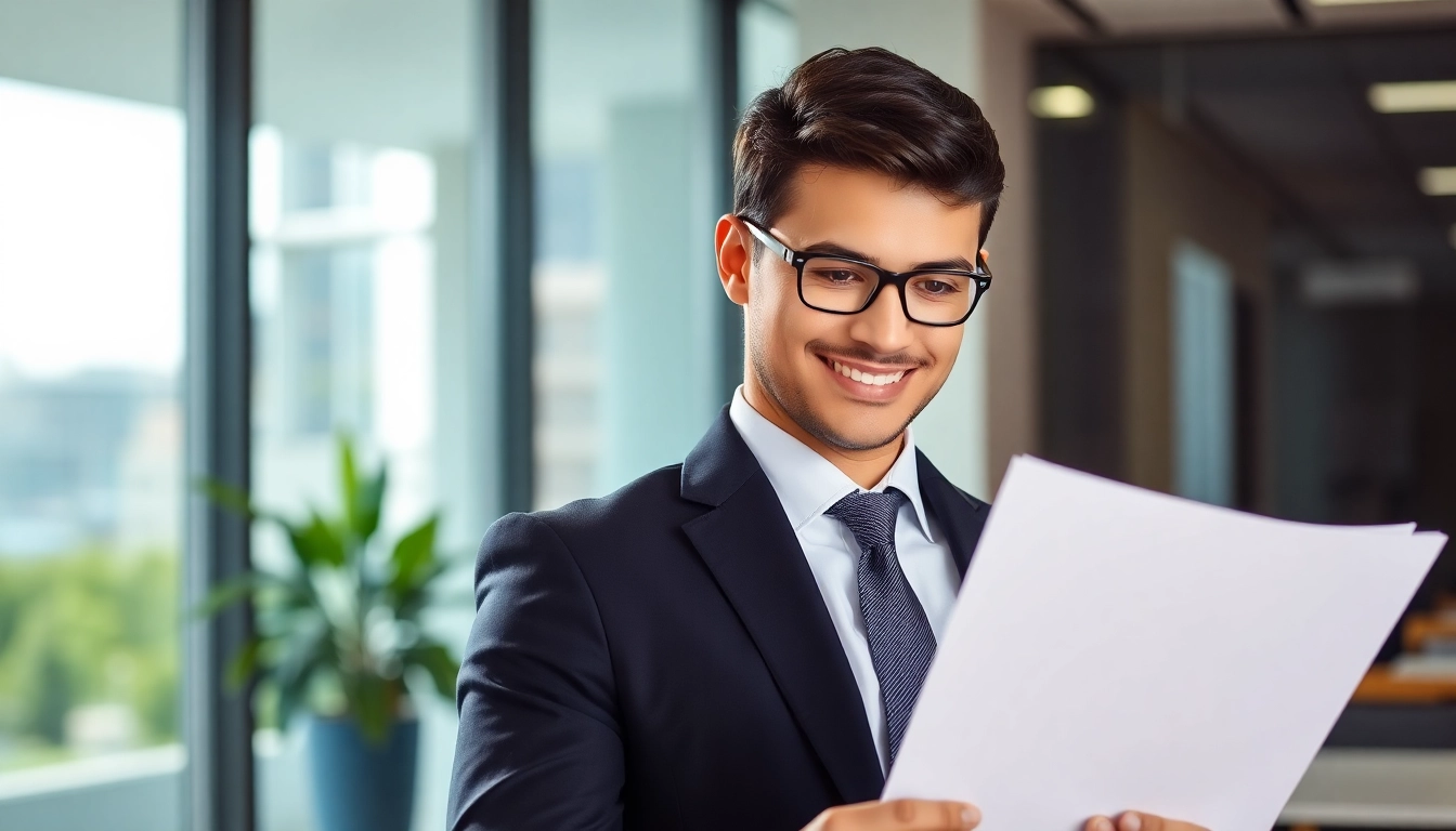 Government Jobs aspiring candidate reviewing exam forms with a confident expression and
