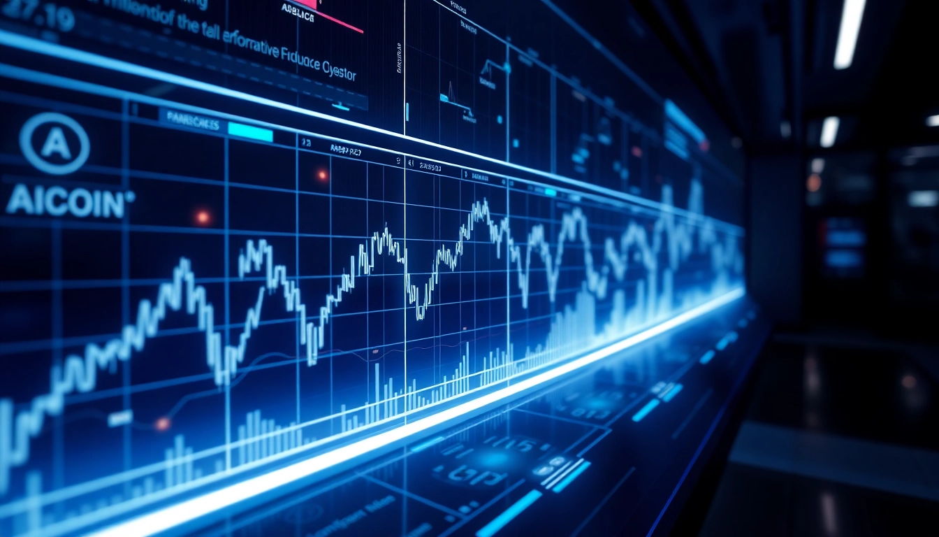 Equipped analyst analyzing aicoin market data on digital screen with charts and graphs,